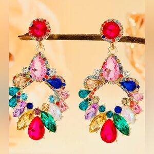 Multicolor Rhinestone Chandelier Drop Earrings